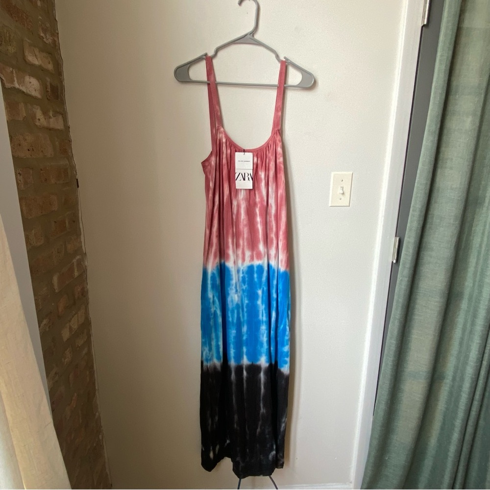 NWT Zara Pink Tie-Dye Maxi Dress size L